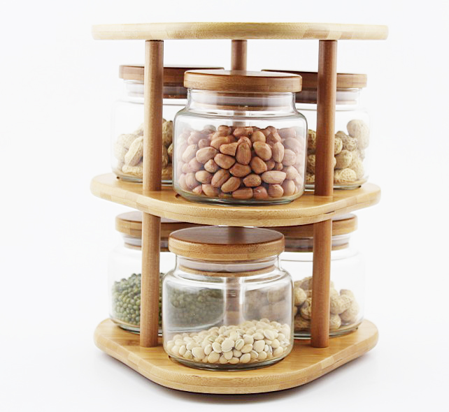 Bamboo Wood 2-Tier 10" Kitchen Turntable Spice Rack Organizer holder Shelf