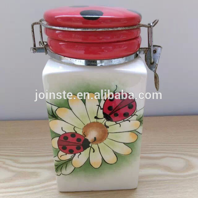 Customized flower painting ceramic seal for cookie jar storage