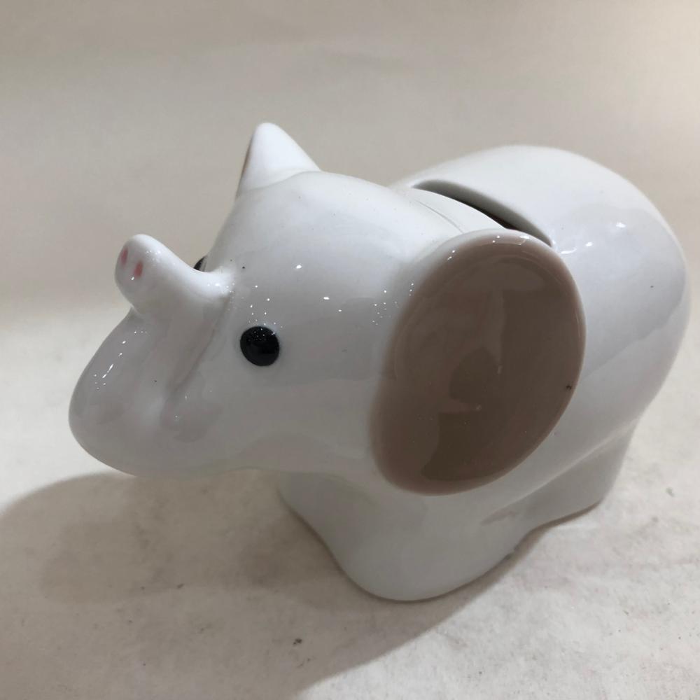 White Ceramic Coin Bank, Rhino, 8.5" W x 4.25" H x 3" D