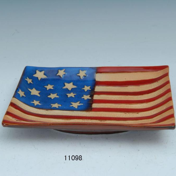 International Ceramic Square Plate, 5 x 5-Inches, USA Flag