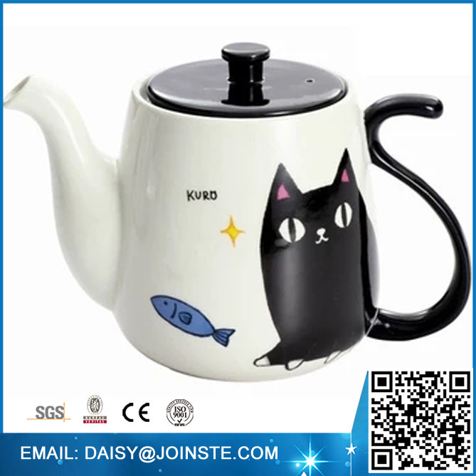 Cat shape milk jug,ceramic cat water pot,antique custom juice kettle