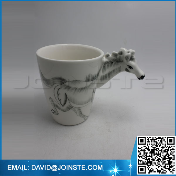 Horse shaped ceramic white mug