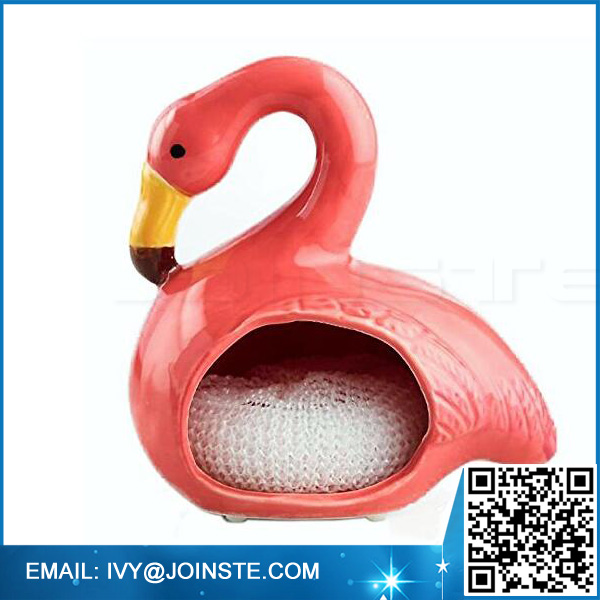 Pink Ceramic Flamingo Sponge Scrubber Holder beauty ceramic sponge holder