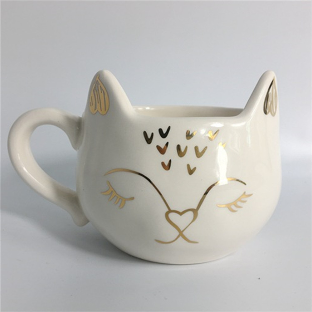 White  ceramic cat  mug coffee mug  customized    with gold decal