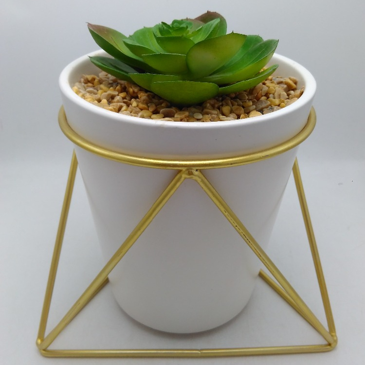 Custom white porcelain flower pot succulent round shaped balcony flower pot with iron stand