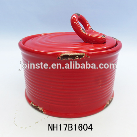 Red ceramic zip-top can food kitchen canisters jars