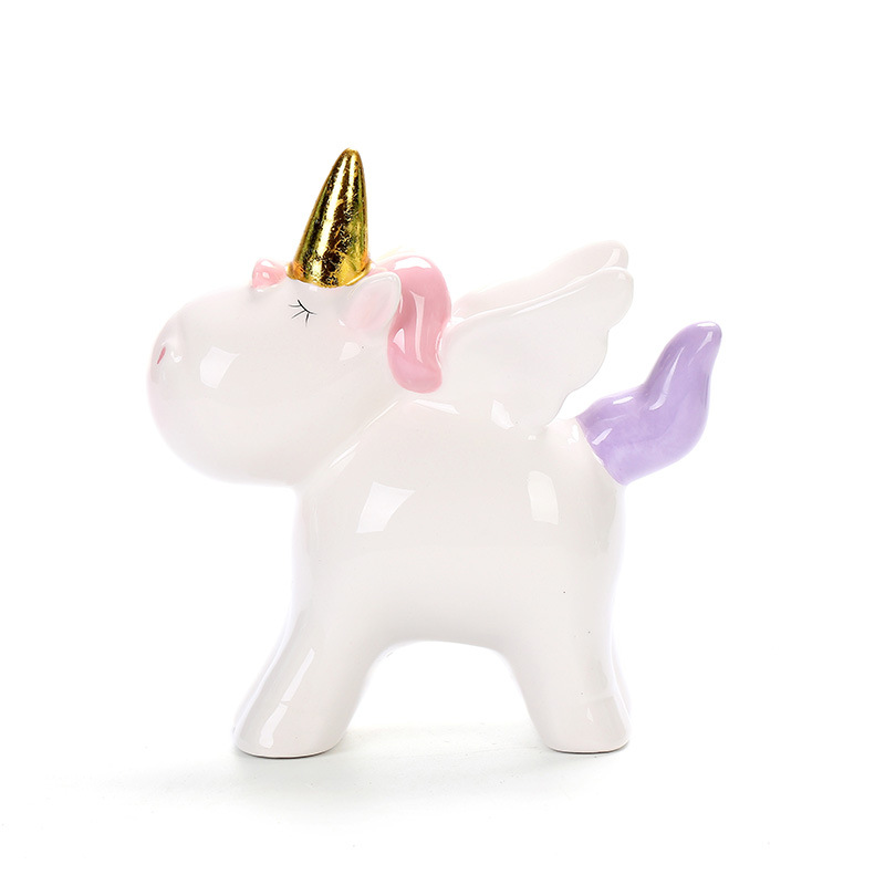 Wholesale Ceramic Unicorn Money Bank color Licorne coin bank horse saving box