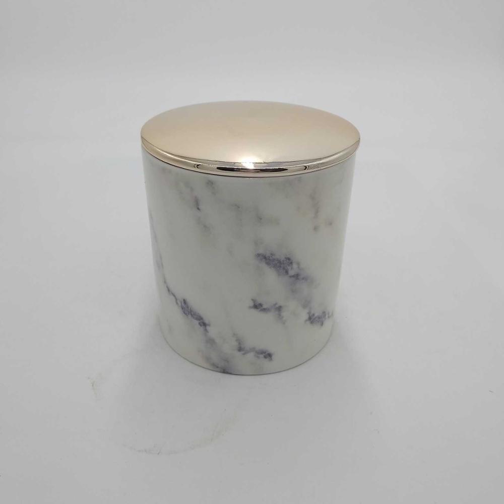 16.6 Ounce Marble Ceramic Jar Candle with Wooden Lid, White