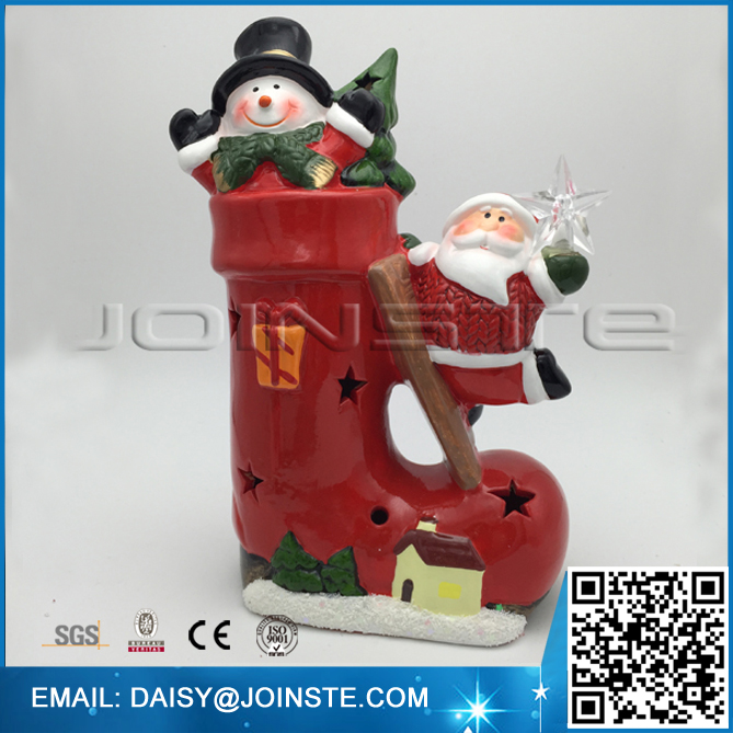 Led light red stockings with dancing santa snowman