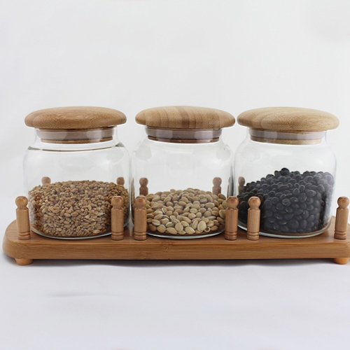 3-Piece Large Glass Canisters Set Food Storage Jar Containers with Airtight Seal Bamboo Lid for Preserving Dry Food, Cereal