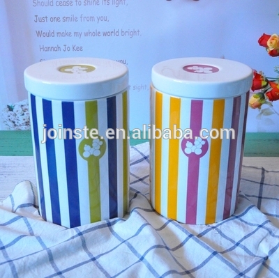 Customized colorful stripe ceramic cookie biscuit candy jar