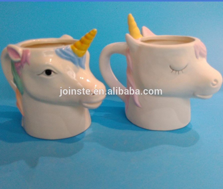 White unicorn shaped ceramic coffee mug with handle