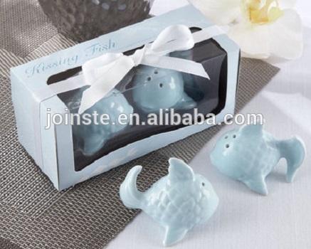 Customized blue fish salt and pepper shaker spice shaker wedding gift