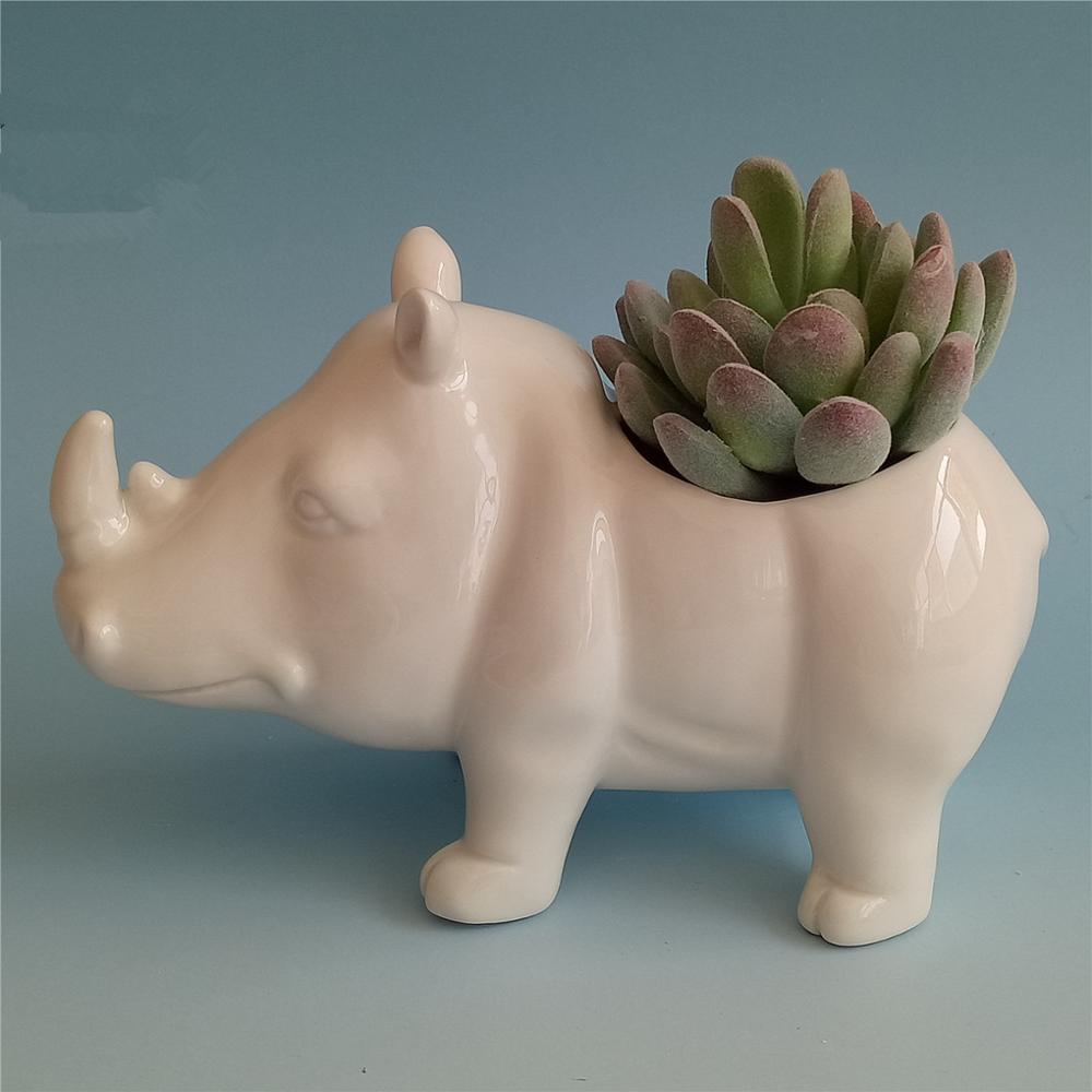 Home Garden Decoration  rhinoceros mini ceramic succulent flower pot  modern flower pot animal pot