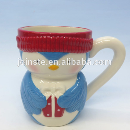 Customized blue Christmas snowman shaped ceramic mug gift