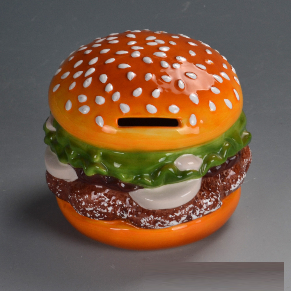 CHEESEBURGER Hamburger Lettuce Tomatoes 6.5" x 4" Ceramic Coin Piggy Bank