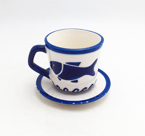 Crota Espresso coffee mug fish embossed mug  with saucer