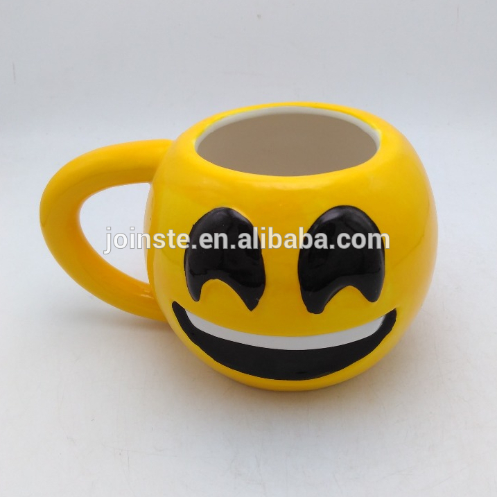 Yellow emoji ceramic coffee mug with handle