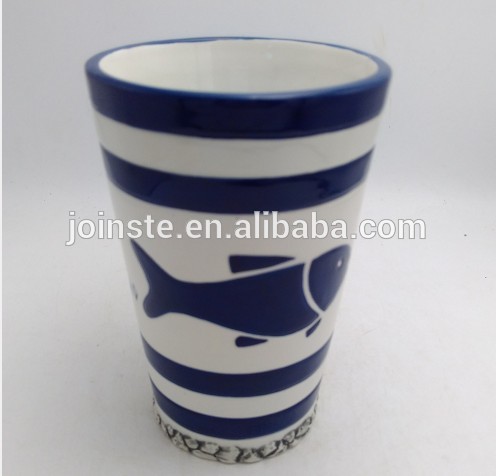 Blue fish ceramic mug without handle