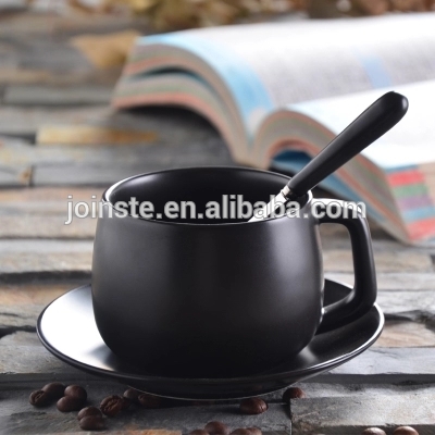 Black color mini ceramic coffee tea mug with base