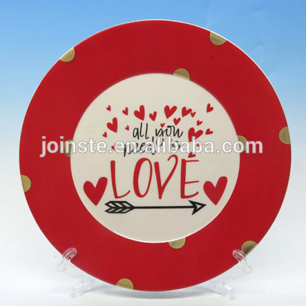 Red custom printed ceramic heating plate weeding gift dish high quality