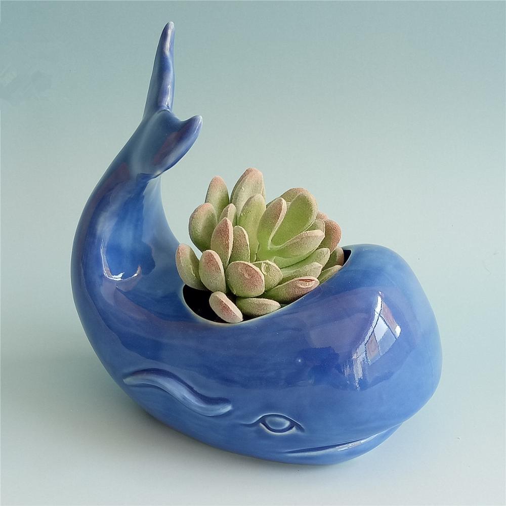 Blue  ceramic fish shape flower pot  novelty design desk flower pot