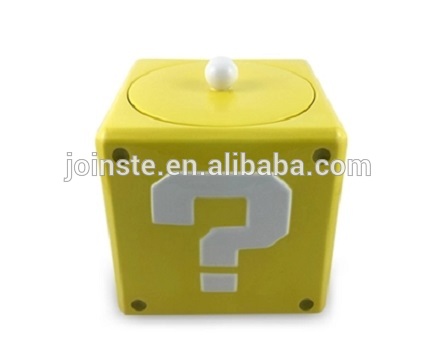 Customized yellow square question mark box ceramic cookie candy jar