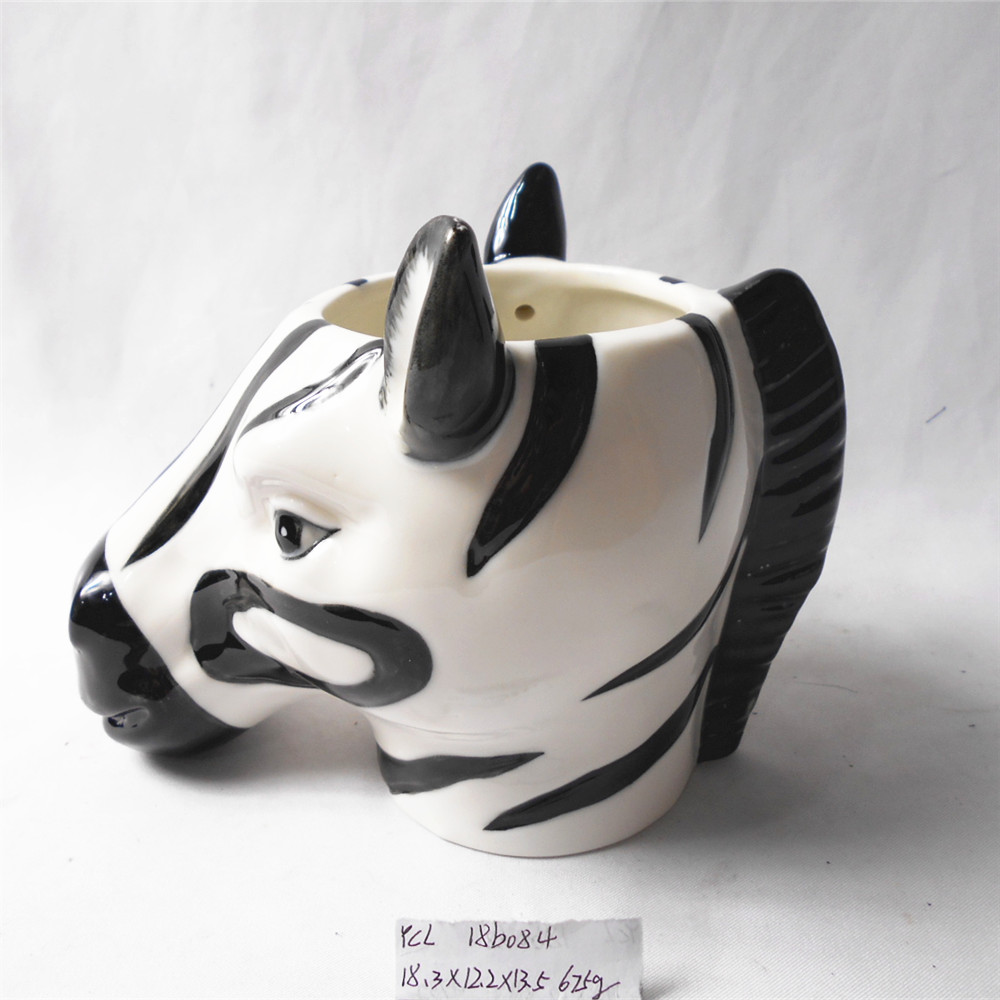 Custom zebra shape  3d ceramic flower pot   garden  large plants pot