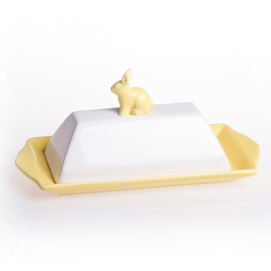 White Ceramic Lidded Butter Dish & Knife Spreader Set, Custom animal shape