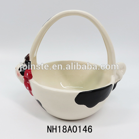 Cute black and white cow shaped ceramic small basket