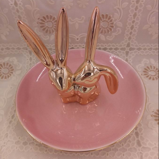 Long Ear Rabbit Ceramic Ring Dish, Trinket Dish, Custom accept