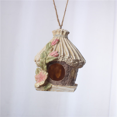 Custom resin bird house with hanging string garden decoration