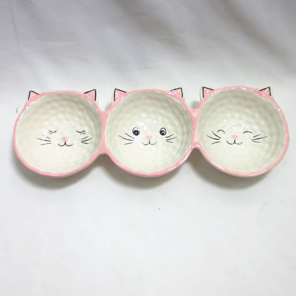 Customized  novelty  ceramic  cat  shape sushi plates  snack  candy plates  compartment  plates