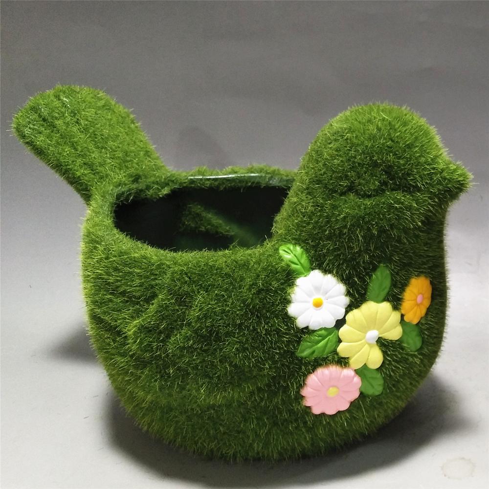 Ceramic Bird shape plant pots, garden outdoor decoration planter pot Flower pot with green coating