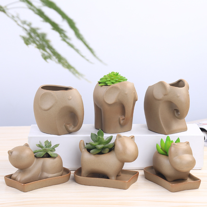 Cute small Animal flower Pots for home decoration Ceramic plant pot elephant