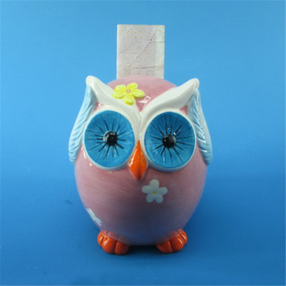 Pink Owl Shaped coin piggy bank ceramic  mini  coin bank money bank for kids gifts