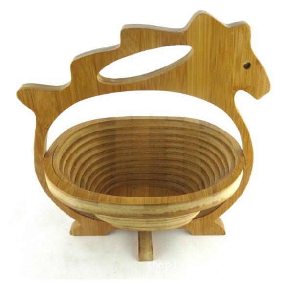 Natural Wooden Bamboo Folding Collapsible Fruit Veggie Basket, Horse Unicorn shape