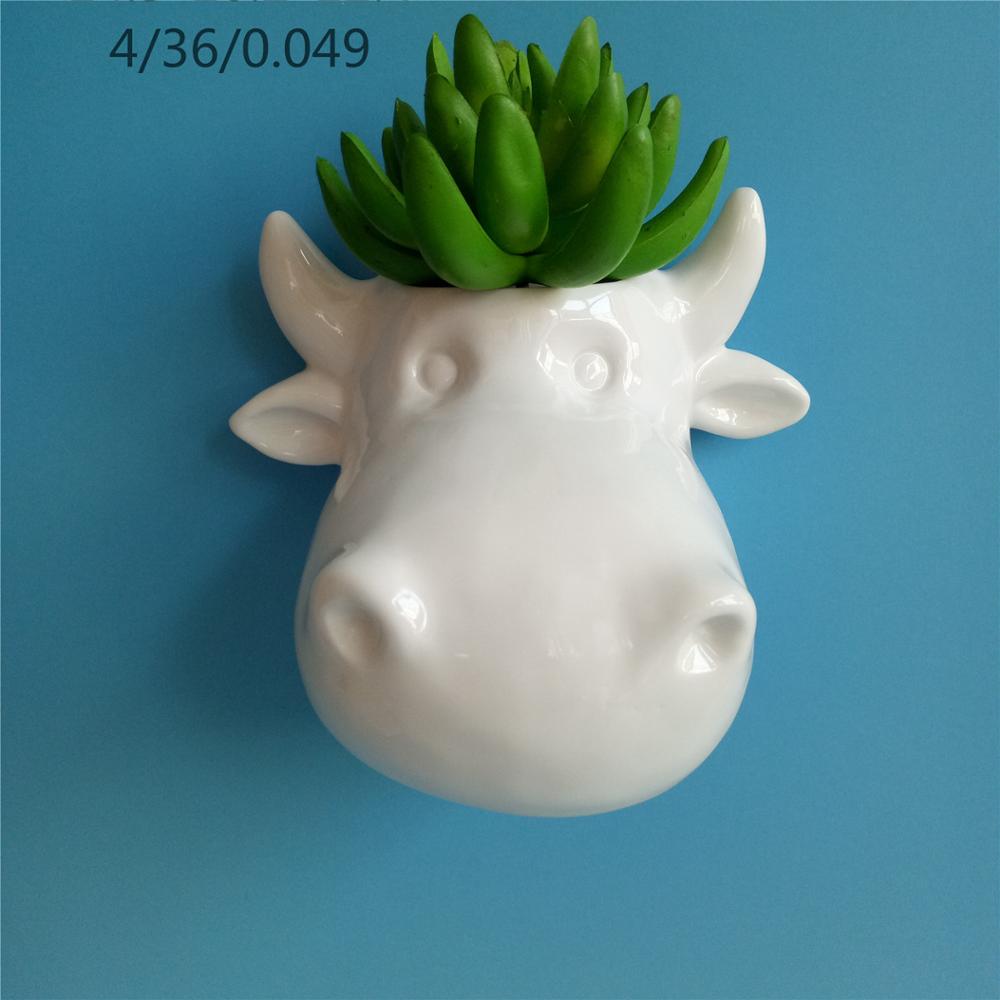 Custom cow shape ceramic flower  pot   porcelain  wall mounted  succulent pot for home deocration