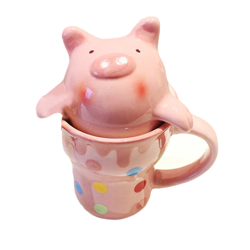 Decorative ceramic mugs,ceramic mug with 3d animal lid,Pig mug