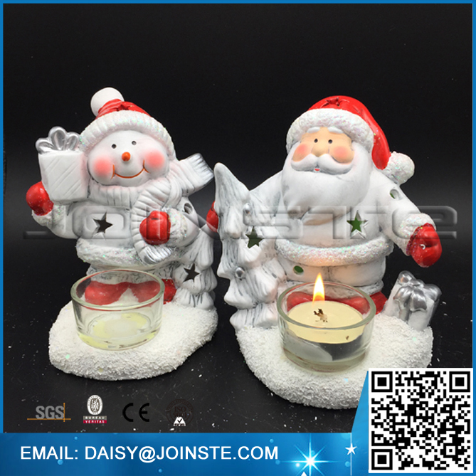 christmas santa and snowman flashing light glass candle holder