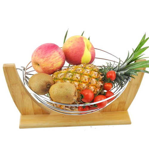 Bamboo Fruit Basket with Metal Stainless basket net