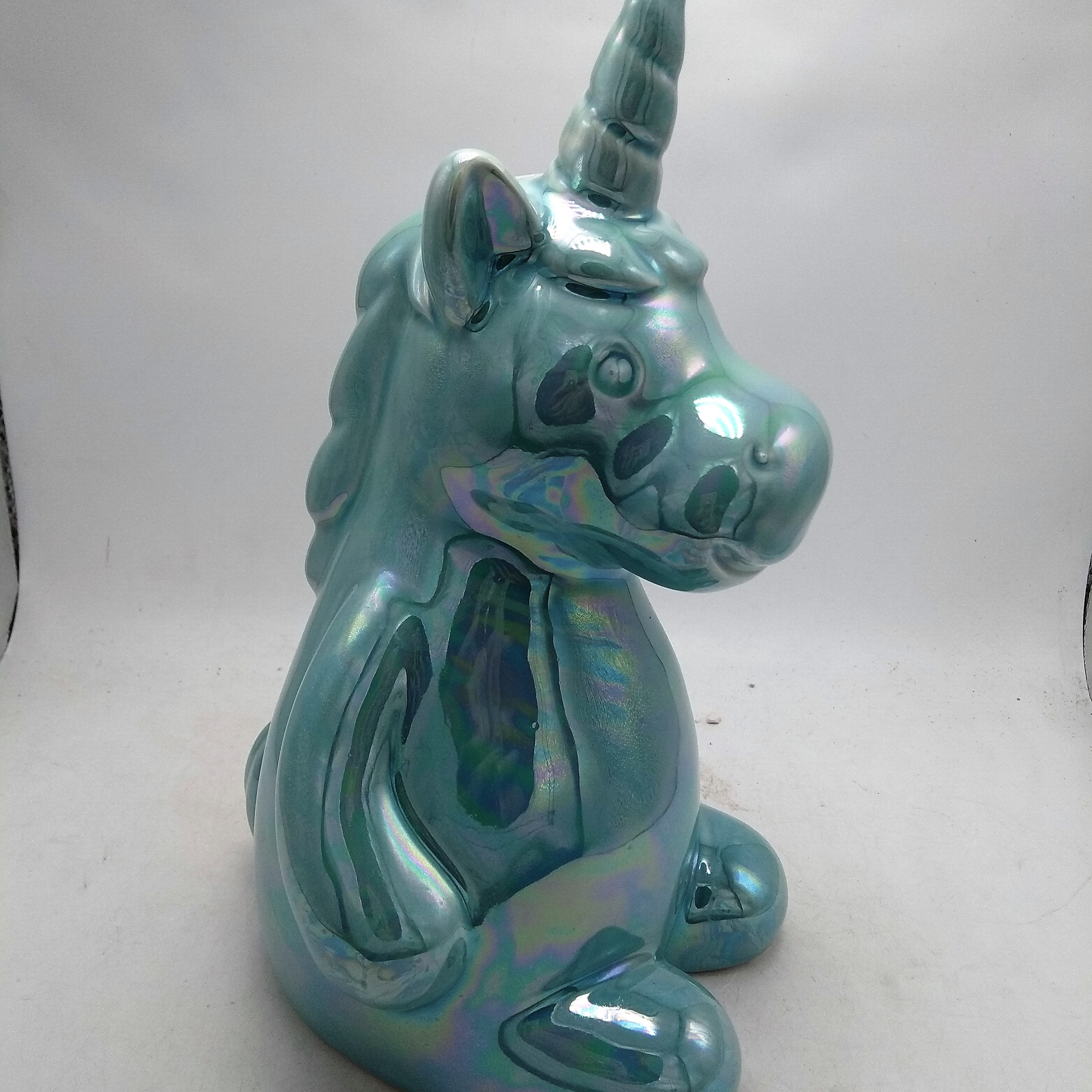 Electroplated Ceramic unicorn shaped jar,pink decorative unicorn,blue plated unicorn decor