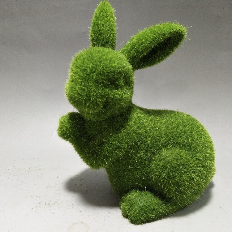 Green flocking animal,flocked animal figurines,ceramic rabbit