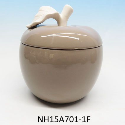 Simple grey apple shape Hand Painted Ceramic Medium Cookie Jar canister