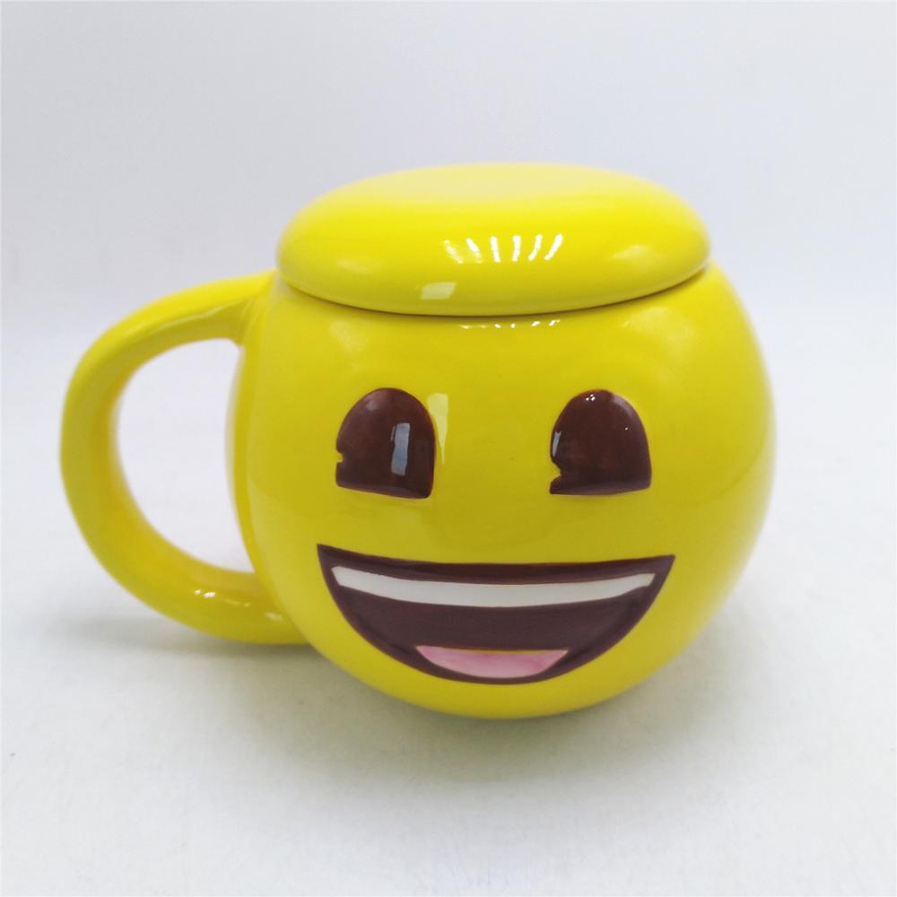 Yellow ceramic hand painted emoji mug funny coffee mug with lid