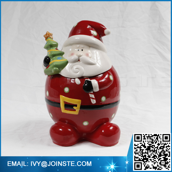 2017 christmas crafts,ceramic christmas cookie candy jar set with santa claus painting