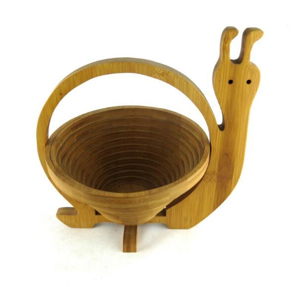 Natural Wooden Bamboo Folding Collapsible Fruit Veggie Basket, Snail shape