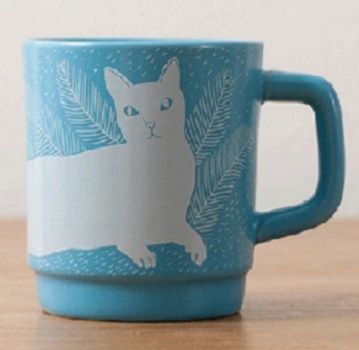 Customized blue color cat painting ceramic coffee mug milk mug