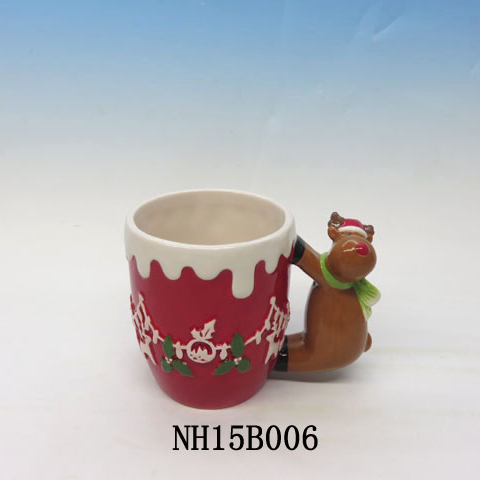 Ceramic animal shape handle Christmas mug