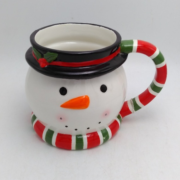 black hat snowman shaped mug ceramic Christmas mug with scarf handle